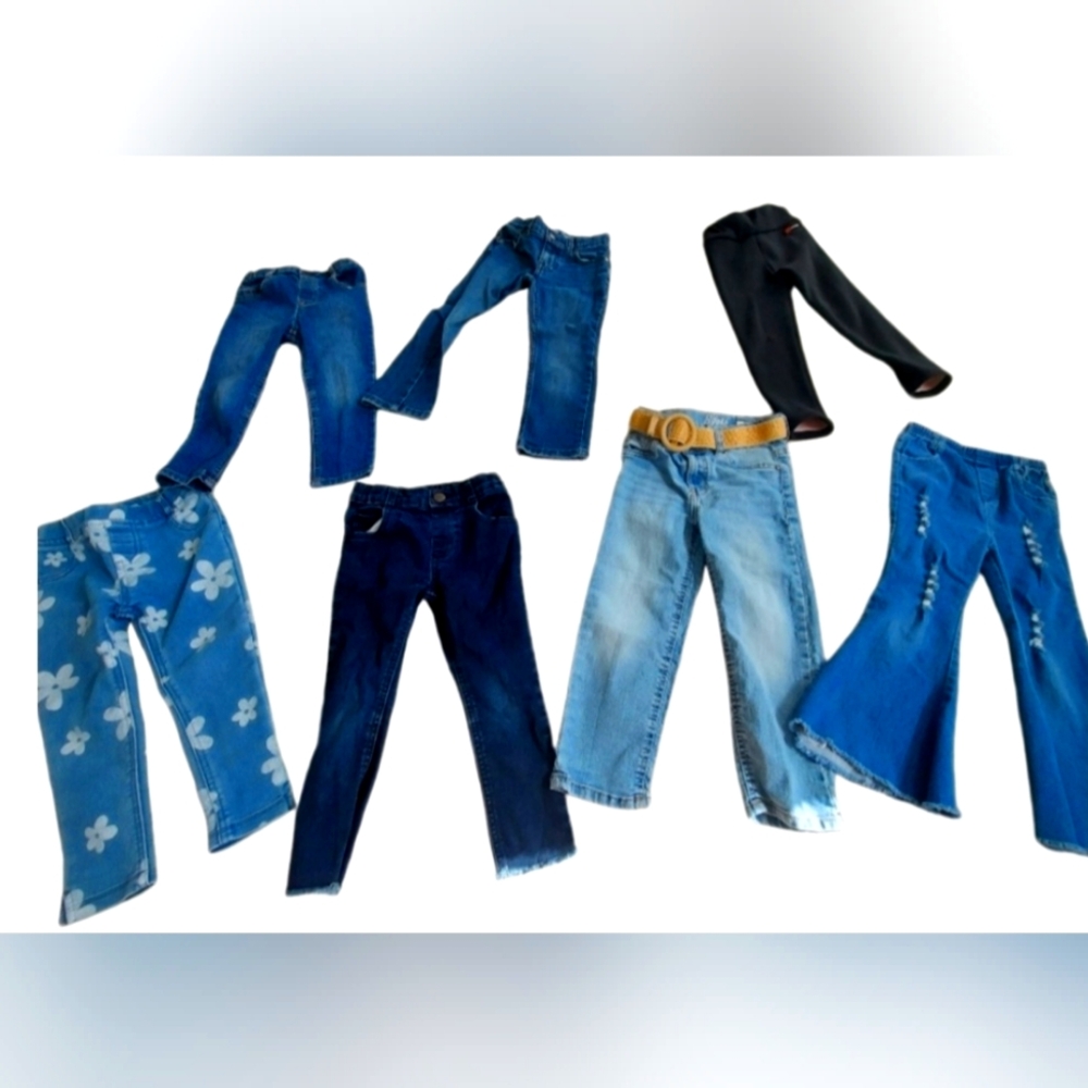 Girls 4T pants Lot. 6 pairs jeans 1 pair leggings with pink fleece on the inside